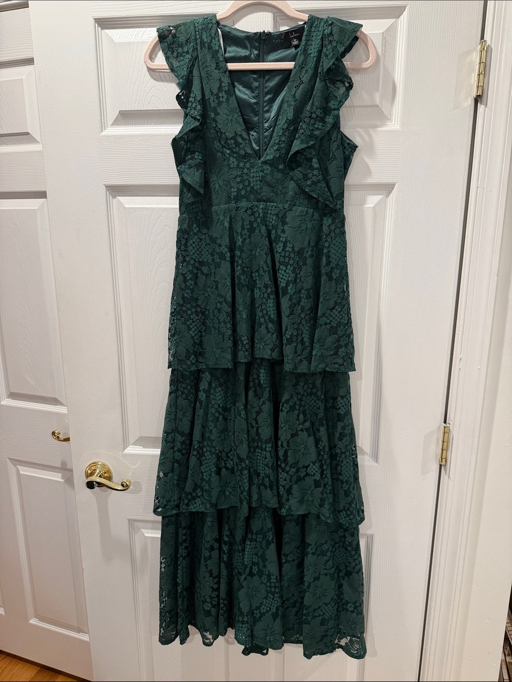 Lulu's Dark Green Lace Tiered Maxi Dress